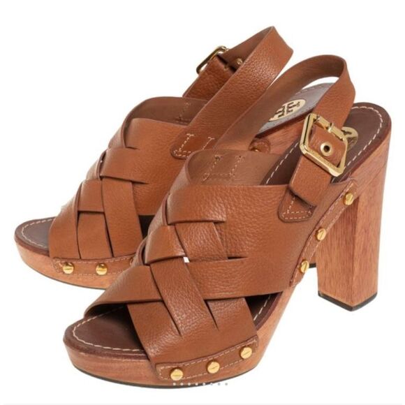 Tory Burch Sandals Woman Brown Leather Platform Shoes - Picture 1 of 13